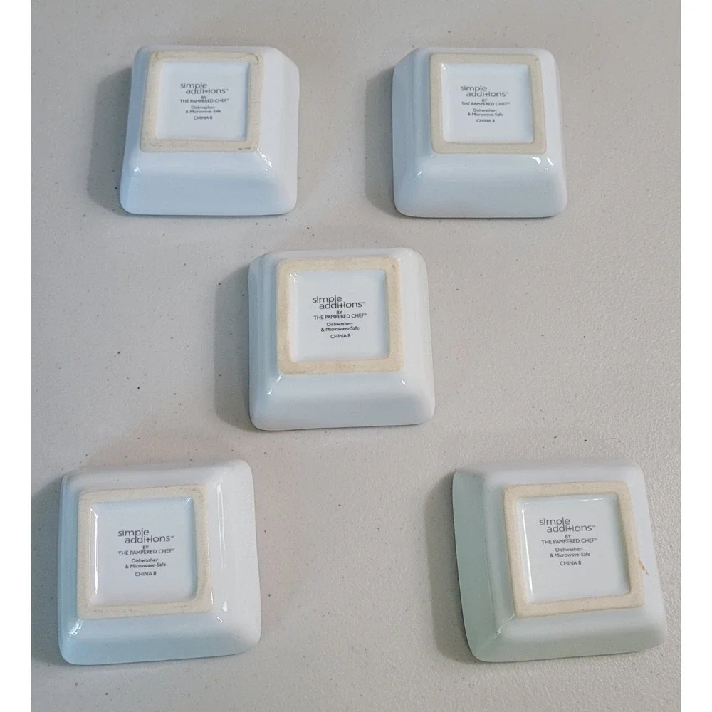 Pampered Chef Simple Additions Square Dipping Bowls Set of 5 White Porcelain